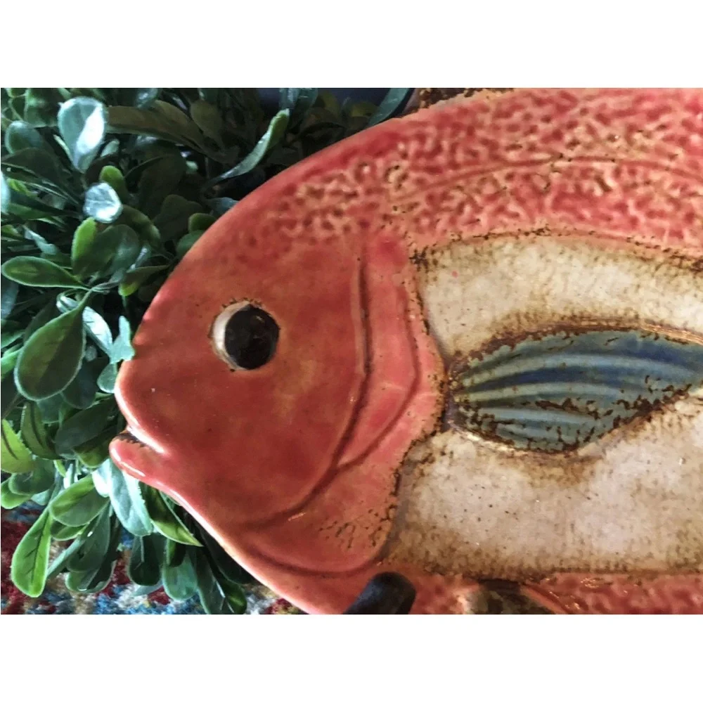 Pier 1‎ Fish Sushi Serving Dish Hand Painted Ceramic Coastal Beach Decor EC